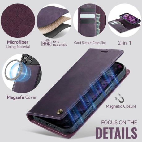Чохол-книжка  CaseMe C49 магнітний з RFID-блокуванням для iPhone 17 Pro — фіолетовий