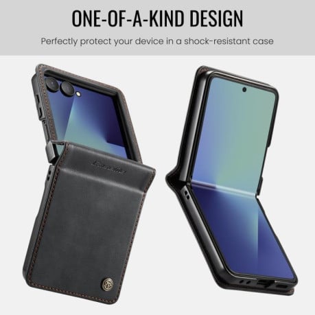 Чохол-книжка CaseMe 033 із фактурою Calf та захистом від сканування RFID на Samsung Galaxy Filp 7 5G - чорний