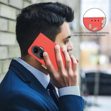 Чехол-книжка Splicing Color Hollow Flower Pattern RFID для Xiaomi Poco F7 5G - красный
