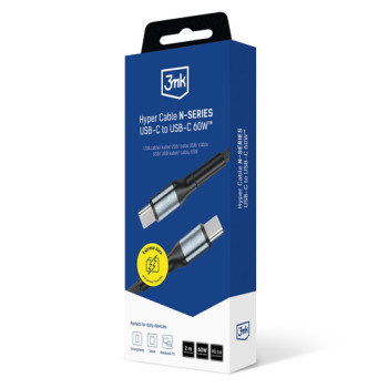 Оригинальный кабель 3mk Protection Hyper Cable N-SERIES USB-C / USB-C 2m 20V/3A 60W — чёрный