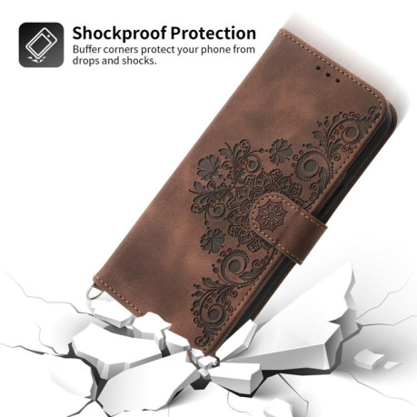Чехол-книжка Skin-feel Flowers Embossed для Xiaomi Redmi Note 14 4G 164.84mm - коричневый