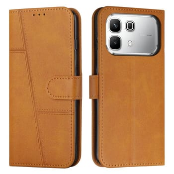 Чехол-книжка со строчкой и фактурой Calf с магнитным хлястиком на Infinix Note 60 / 60 Pro 5G — жёлтый