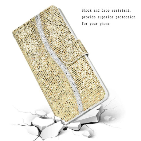 Чехол-книжка Powder Glitter для Xiaomi Poco C40/Redmi 10c - золотой