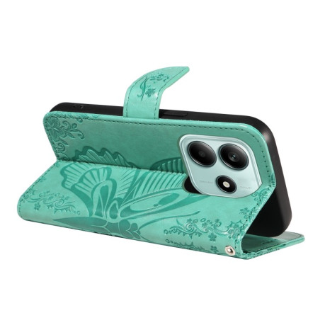 Чехол-книжка Swallowtail Butterfly Embossed Leather для Xiaomi Redmi Note 14 5G/Poco M7 Pro 5G - зеленый