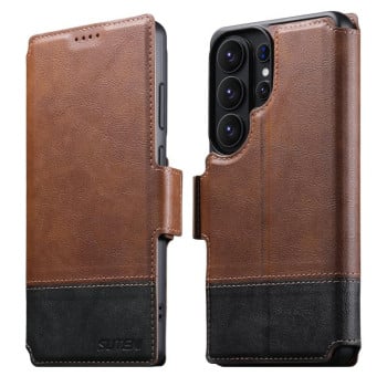 Чехол-книжка Suteni Q06 2-in-1 Multi-function с MagSafe и магнитным хлястиком для Samsung Galaxy S26 Ultra 5G — коричневый