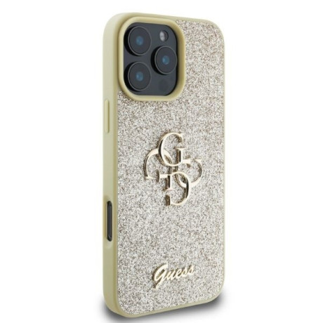 Оригинальный чехол Guess Big Metal Logo Fixed Glitter для iPhone 16 Pro Max - gold