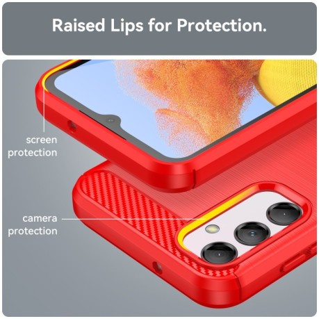 Чехол Brushed Texture Carbon Fiber для Samsung Galaxy M14 5G - красный