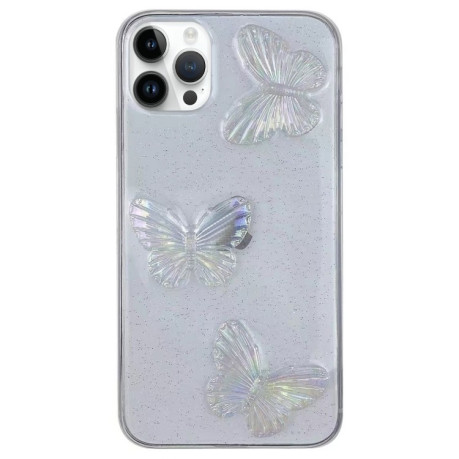 Противоударный чехол Clear Crystal Butterflies  для iPhone 15 Pro - прозрачный