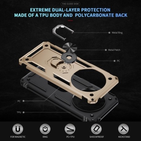 Протиударний чохол HMC 360 Degree Rotating Holder на Xiaomi Redmi 14C 4G/Poco C75/Redmi A4 5G - золотий