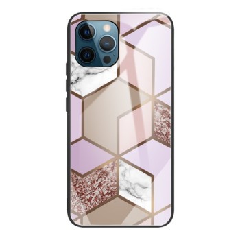 Противоударный стеклянный чехол Marble Pattern Glass на iPhone 13 Pro Max - Rhombus Orange Purple