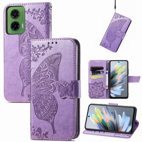 Чохол-книжка Butterfly Love Flower Embossed для Motorola Moto G35 - фіолетовий