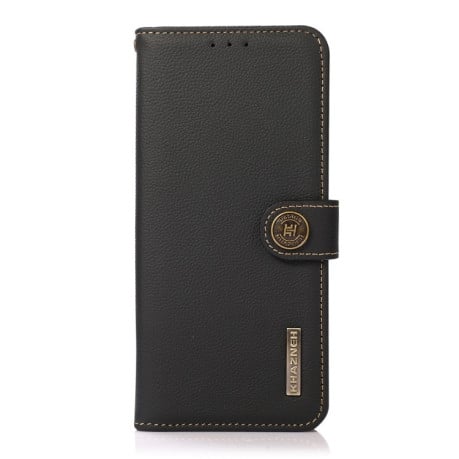 Кожаный чехол-книжка KHAZNEH Custer Genuine для Samsung Galaxy S24+ - черный
