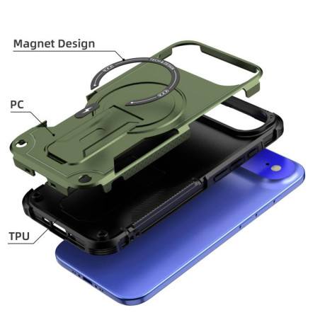 Противоударный чехол Armor Magsafe Holder PC Hybrid TPU для iPhone Air - зеленый