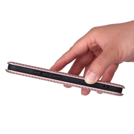 Чохол-книжка Carbon Fiber Texture на OPPO Reno14 Global / Reno14 F — рожевий