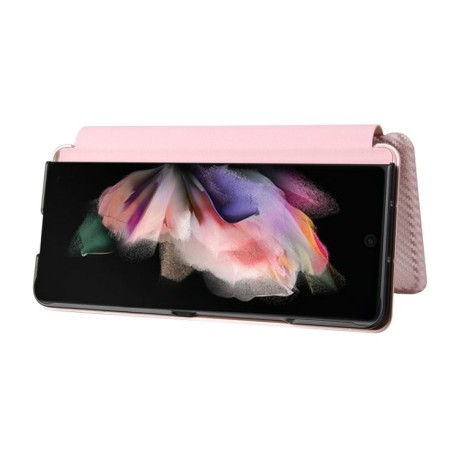 Чехол-книжка Carbon Fiber Texture на Samsung Galaxy Fold4 - розовый