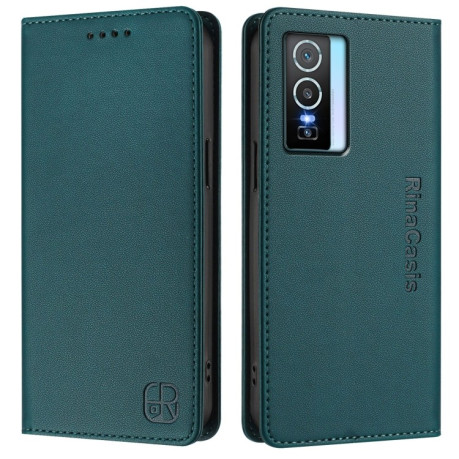 Чохол-книжка RC01 Dual-Folded Magnetic Suction RFID Leather на Vivo Y76 5G - зелений