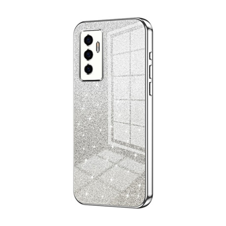 Ударозащитный чехол Gradient Glitter Powder Electroplated на Vivo S10e / V23e 4G/5G / Y75 4G - серебристый