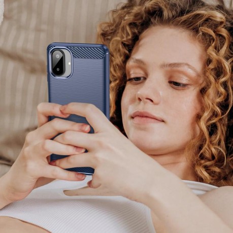 Противоударный чехол Brushed Texture Carbon Fiber на Samsung Galaxy A07 4G - синий