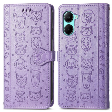 Чехол-книжка Cat and Dog для Realme C33 - фиолетовый