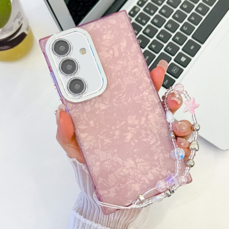 Протиударний чохол Plating Glitter Texture Chain  для Samsung Galaxy S25 5G - Pink Shell Pattern