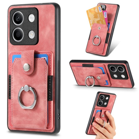 Чехол-книжка Retro Skin-feel Ring Card Wallet для Xiaomi Redmi Note 13 - розовый