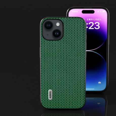 Чехол ABEEL Genuine Leather Luxury для iPhone 15 - зеленый
