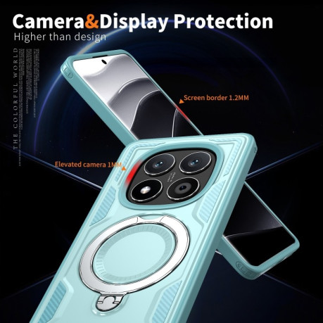 Противоударный чехол MagSafe Holder Armor PC Hybrid для Xiaomi Redmi Note 14 Pro 5G/Poco X7 - голубой