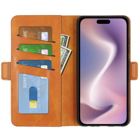 Чехол-книжка Dual-side Magnetic Buckle для iPhone 16 - желтый