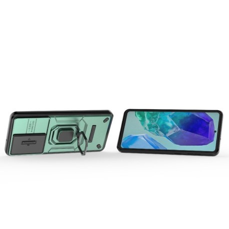 Противоударный чехол Sliding Camshield для Samsung Galaxy M55 5G - зеленый