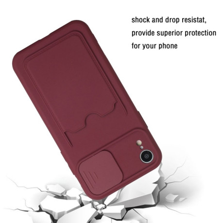 Противоударный чехол Sliding Camera with Card Slot для iPhone XR - винно-красный