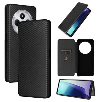 Чехол-книжка Carbon Fiber Texture на Xiaomi Redmi 14C 4G/Poco C75/Redmi A4 5G - черный