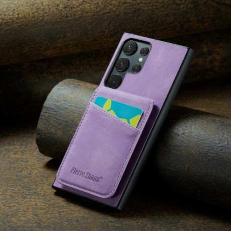 Протиударний чохол Fierre Shann Crazy Horse Card Holder на Samsung Galaxy S24 Ultra 5G - фіолетовий
