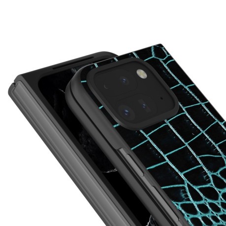 Протиударний чохол ABEEL Crocodile Texture Genuine Leather для Google Pixel 9 Pro Fold - синій