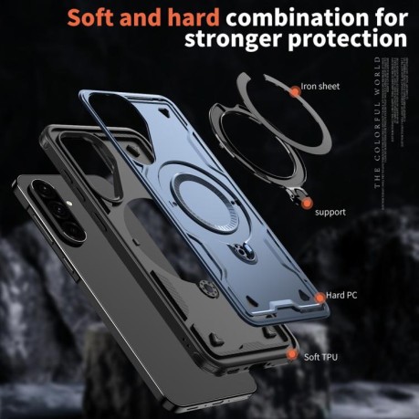 Противоударный чехол MagSafe Holder Armor PC Hybrid для Samsung Galaxy A56 5G - синий