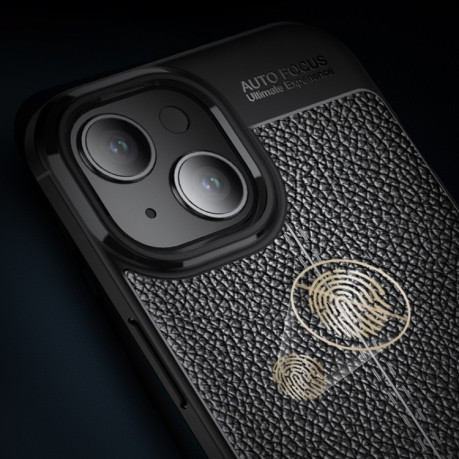 Протиударний чохол Litchi Texture на iPhone 15 Plus - чорний