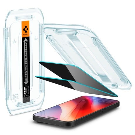Комплект защитного стекла Spigen Glas.tR EZ Fit Privacy Tempered Glass for iPhone 16 Pro / 17 / 17 Pro - 2 pcs. - Black