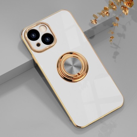 Противоударный чехол 6D Electroplating Full Coverage with Magnetic Ring для iPhone 14 - белый