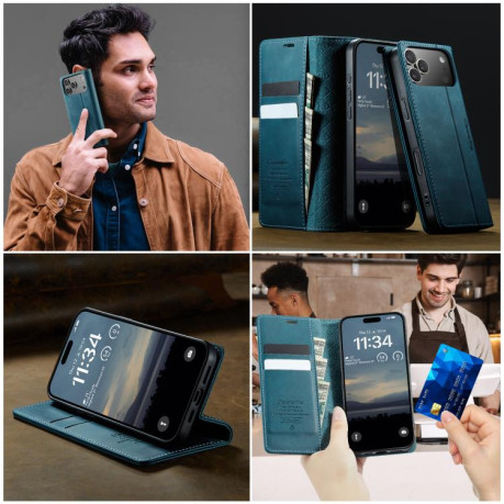 Чохол-книжка CaseMe 033 з фактурою Calf і захистом від сканування RFID для iPhone 17 Pro Max — зелений