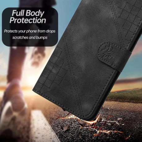 Чехол-книжка Grid Stitching Leather Phone Case with Lanyard для для Motorola Moto G15 - черный