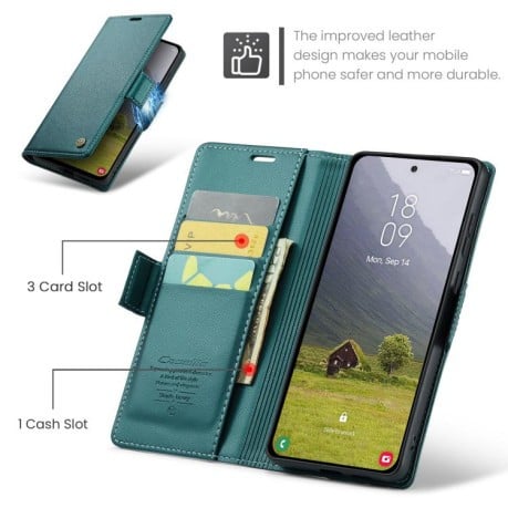 Чехол-книжка CaseMe 023 Butterfly Buckle Litchi Texture RFID Anti-theft Leather для Samsung Galaxy S25 Edge 5G - зеленый