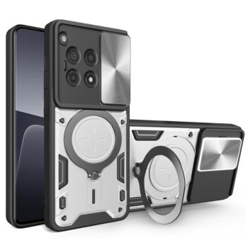 Чохол із шторкою камери CD фактурою та підставкою на OnePlus 12R 5G - сріблястий