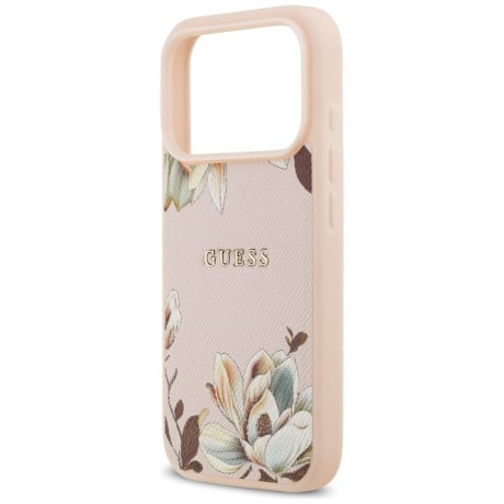 Оригинальный чехол Guess Grained Flowers Classic Logo с MagSafe на iPhone 17 Pro Max - pink