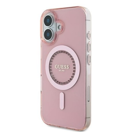 Оригинальный чехол Guess IML Rhinestones MagSafe для iPhone 16 - Pink
