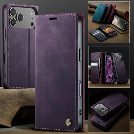 Чохол-книжка CaseMe 033 з фактурою Calf і захистом від сканування RFID для iPhone 17 Pro Max — фіолетовий