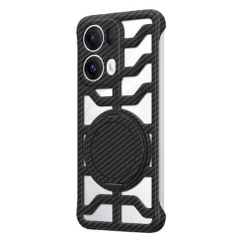 Чохол Hollow Carbon Fiber Rotating Bracket MagSafe для OPPO Reno13 Pro Global - чорний