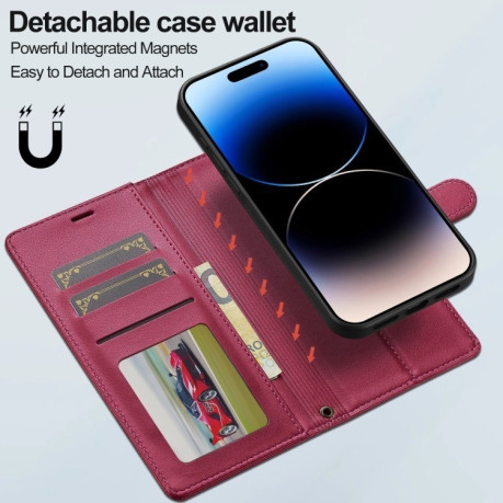 Чохол-книжка LCIMEEKE L2 Series Detachable Magsafe для iPhone 16 Plus - червоний