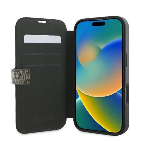 Оригінальний чохол-книжка Guess 4G Metal Logo для iPhone 16 Pro - Brown