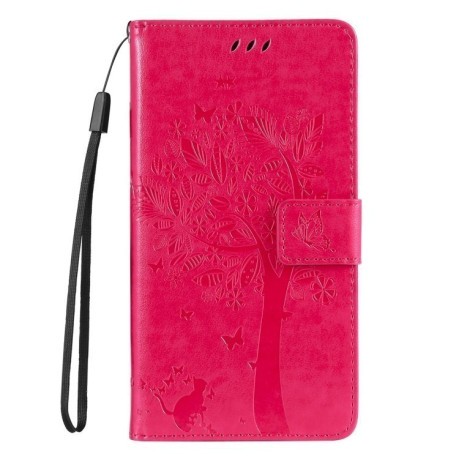 Чехол-книжка Happy Cat Pattern для Xiaomi Redmi Note 14 5G/Poco M7 Pro 5G - пурпурно-красный