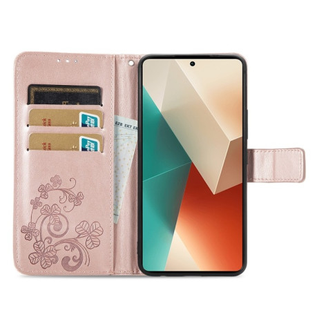 Чохол-книжка Four-leaf Clasp Embossed на Xiaomi Redmi Note 13 5G - рожеве розовое золото