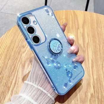 Противоударный чехол Gradient Glitter Immortal Flower Ring для Samsung Galaxy S24 FE 5G - синий